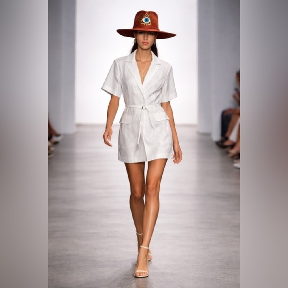 Anthropologie White Textured Blazer Dress Belted S